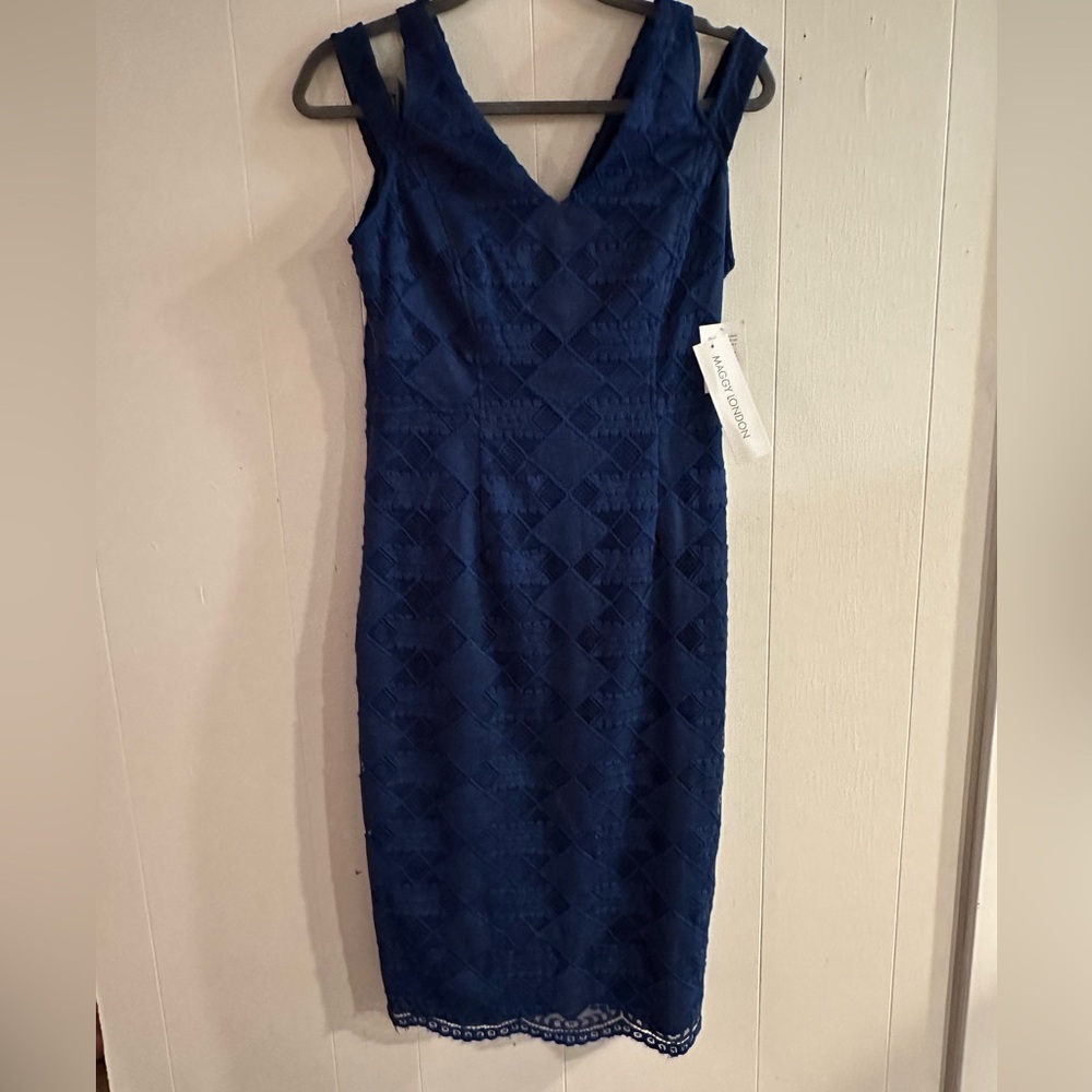 Maggy London Navy Blue Sleeveless Sheath Dress